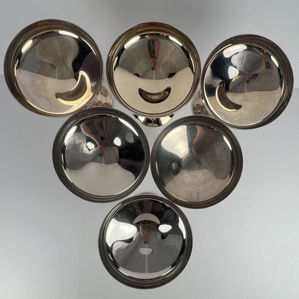 Vtg Roma SL Madrid Spain EP SS Silver Plate Champagne Coupe Set 6 Grape Stem - Picture 3 of 15